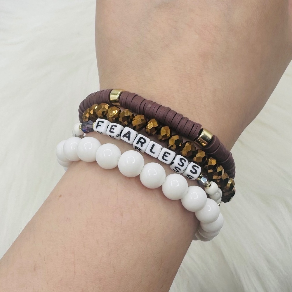 Fearless Arm Candy Beaded Bracelet - Brown white theme